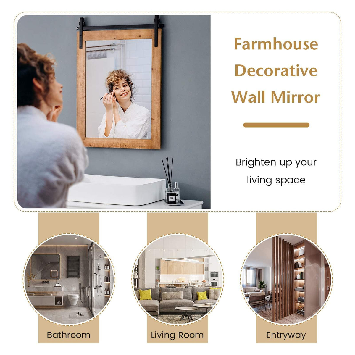 Giantex Farmhouse Wall Mirror, Rustic Wall Mounted Mirror w/Solid Wood Frame & Metal Bracket