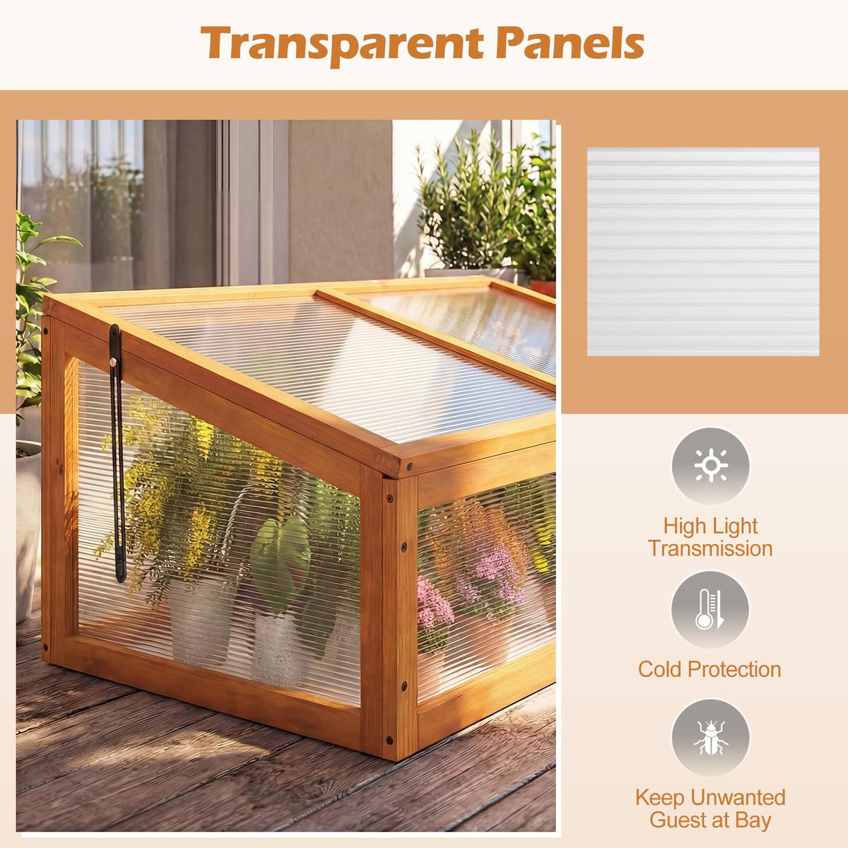Wood Cold Frame Greenhouse, Portable Raised Planter Bed Protection