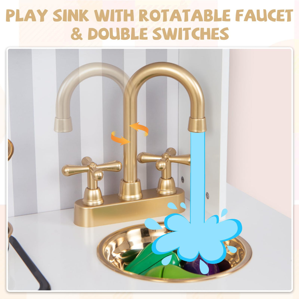 Pretend Play Kitchen for Kids with Sink and Faucet