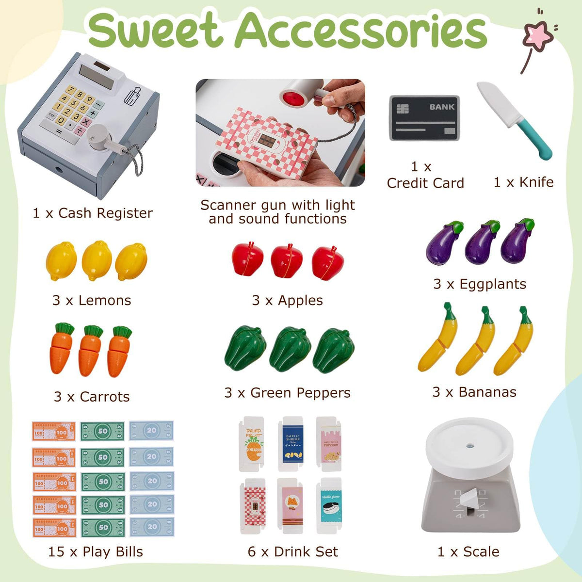 Kids Grocery Store Playset, Wooden Pretend Play Supermarket