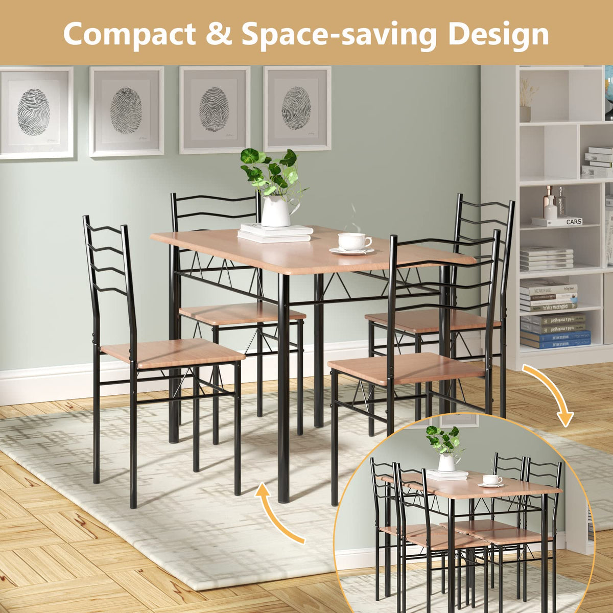 Giantex 5 PCS Dining Table Set, Counter Height Table with Spacious Rectangular Tabletop