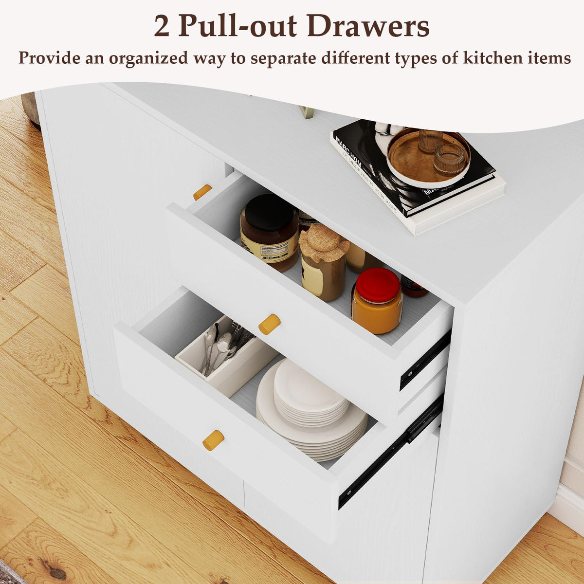 Kitchen Sideboard Buffet Cabinet with 2 Drawers 2 Doors and 3 Adjustable Shelves