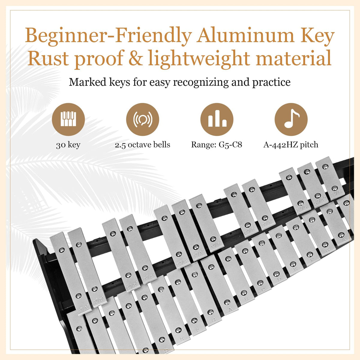 30 Notes Glockenspiel Bell Kit with Height Adjustable Stand