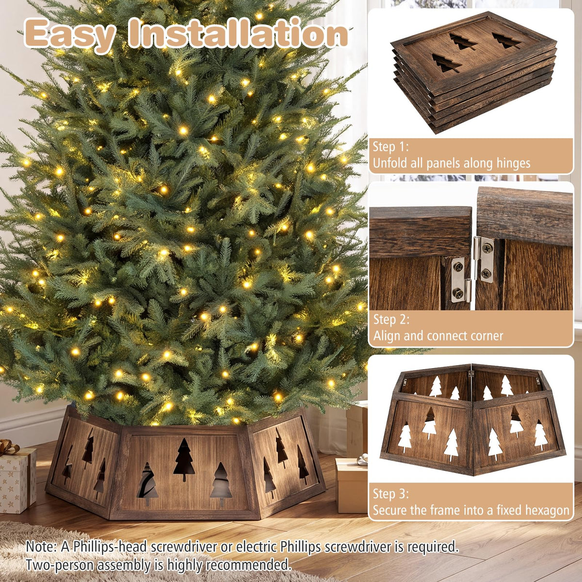 80cm Christmas Tree Collar for 180-270cm Artificial Trees Wooden Christmas Tree Base Cover