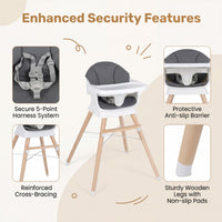 Convertible High Chair for Babies and Toddlers with 3-Position Adjustable Tray and 5-Point Harness