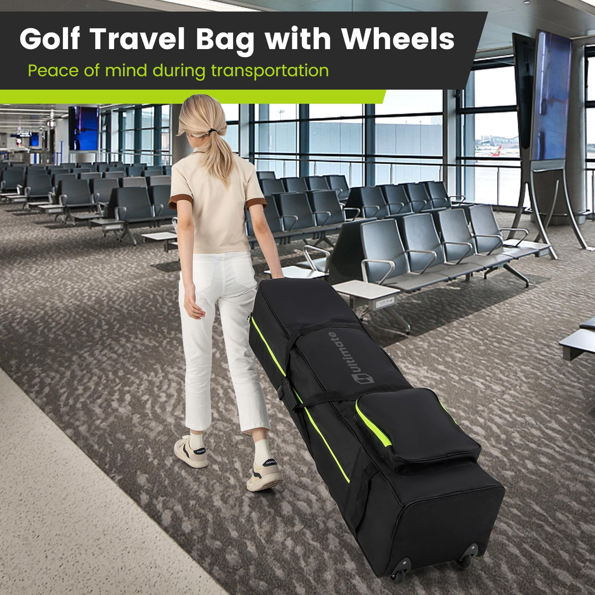 Soft-Sided Golf Travel Bag w/Wheels, Heavy-Duty 600D Oxford Travel Case w/Extra Storage Pocket