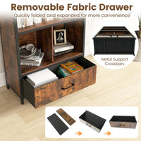 Industrial Freestanding Bookcase with 4 Storage Compartments and Large Fabric Drawer for Study