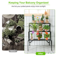 3-Tier Ladder Style Plant Rack with Widened Grid Shelf