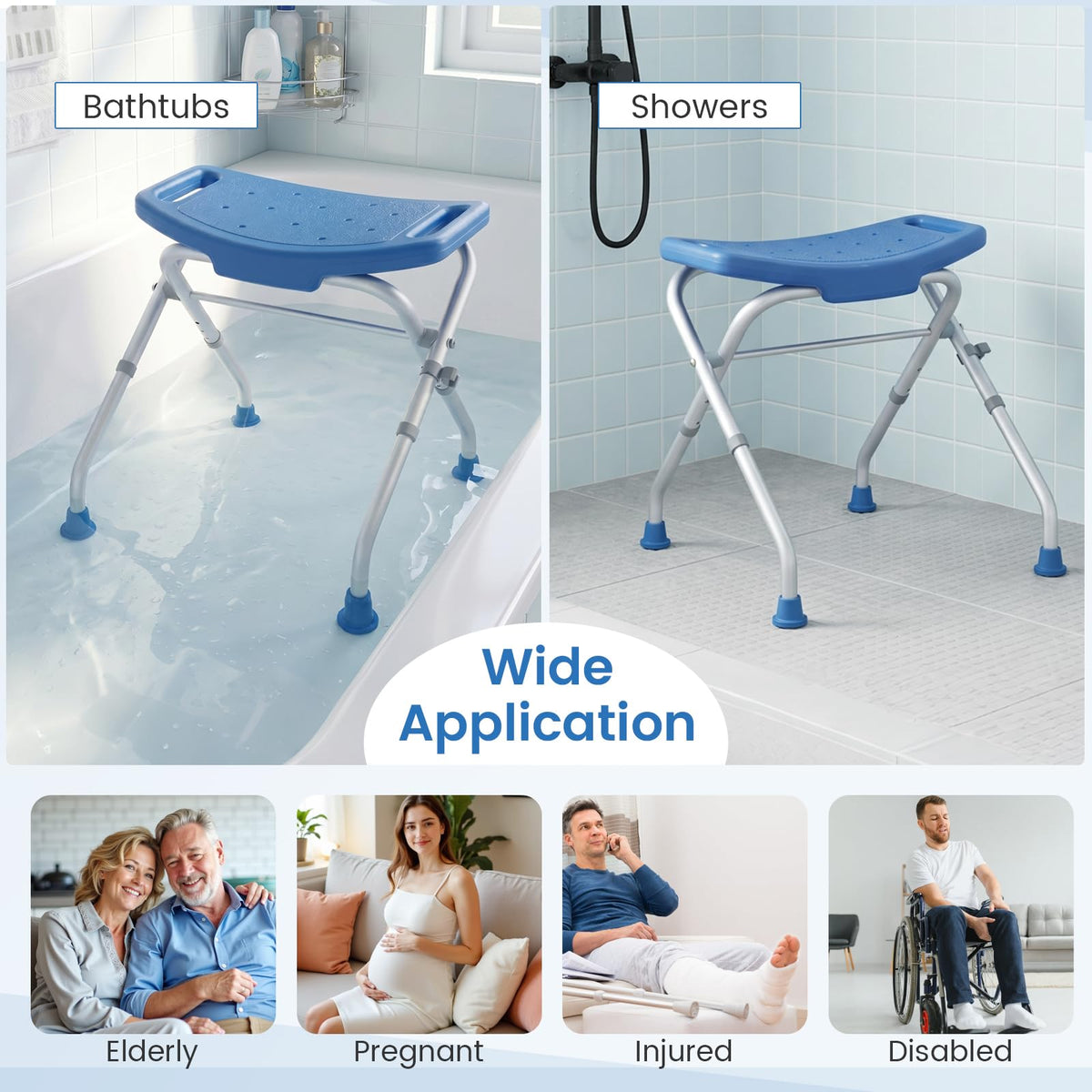 Folding Shower Chair, Aluminum Alloy Shower Seat for Inside Shower and Bath Tub