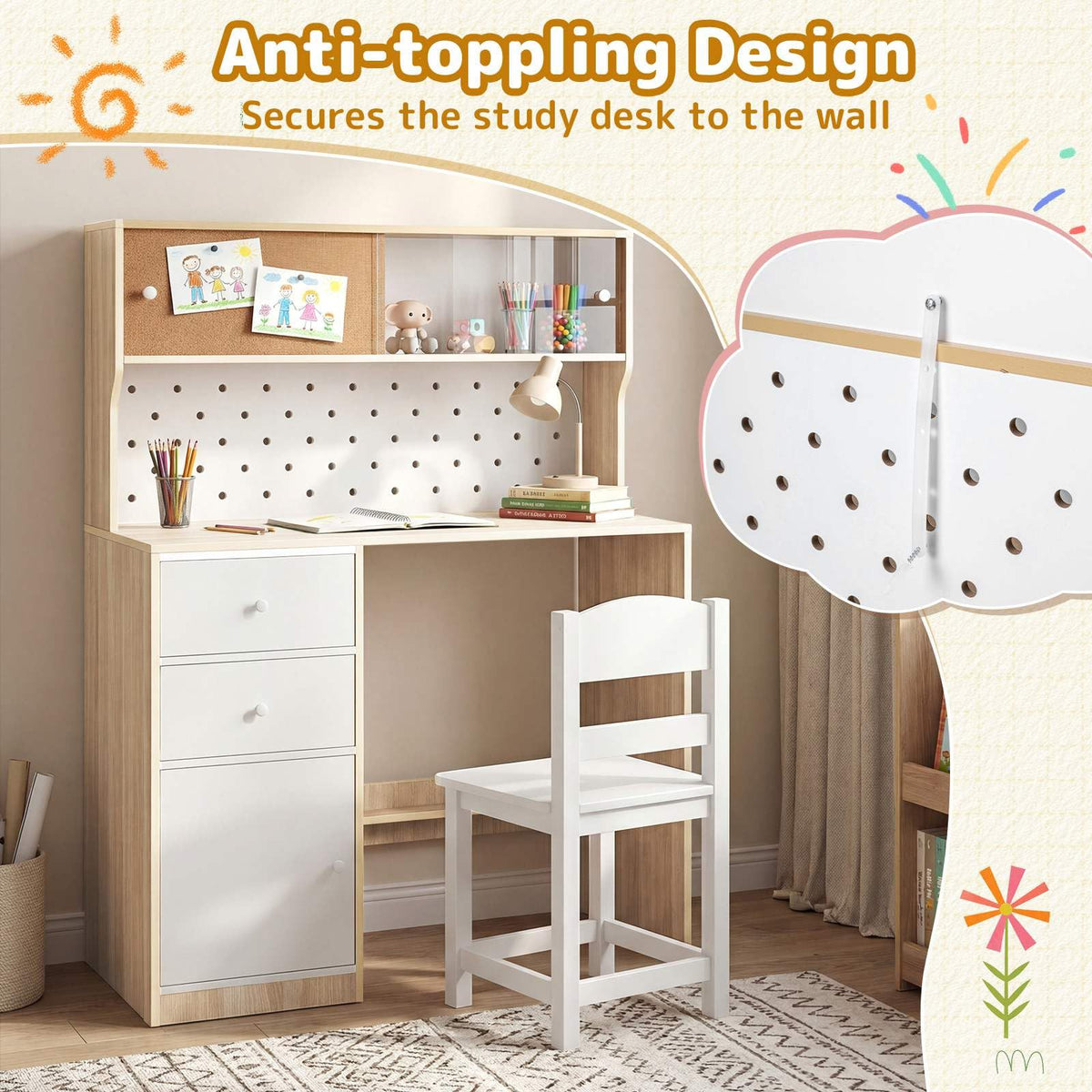 Kids Desk and Chair Set, Wooden Study Desk