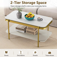 Modern Rectangular Coffee Table with Sintered Stone Top & Storage Shelf for Indoor