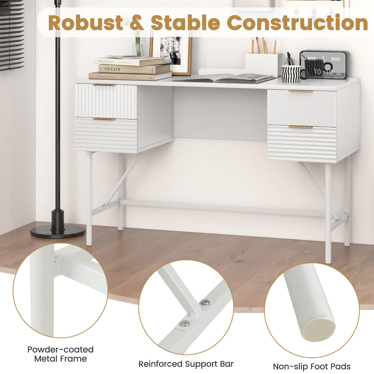 Computer Desk with 4 Drawers, 120cm Home Office Desk with Storage