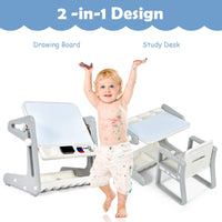 Kids Table & Chair, 2 in 1 Toddler Art Easel w/Adjustable Painting Board