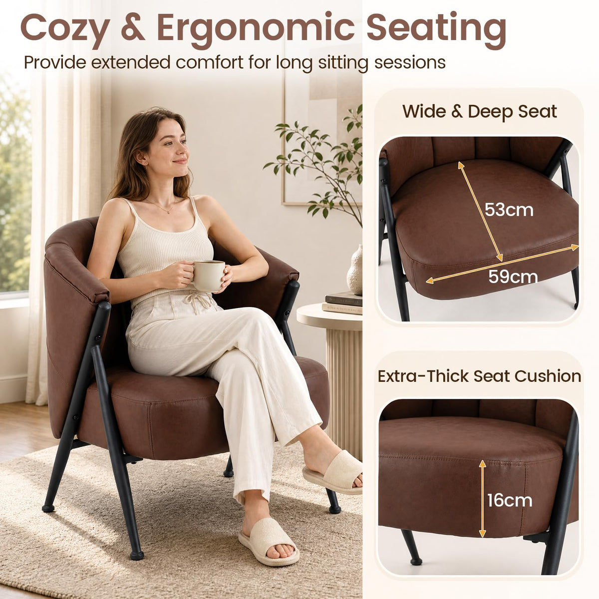 Single Sofa with Adjustable Foot Pads for Home Office or Living Room