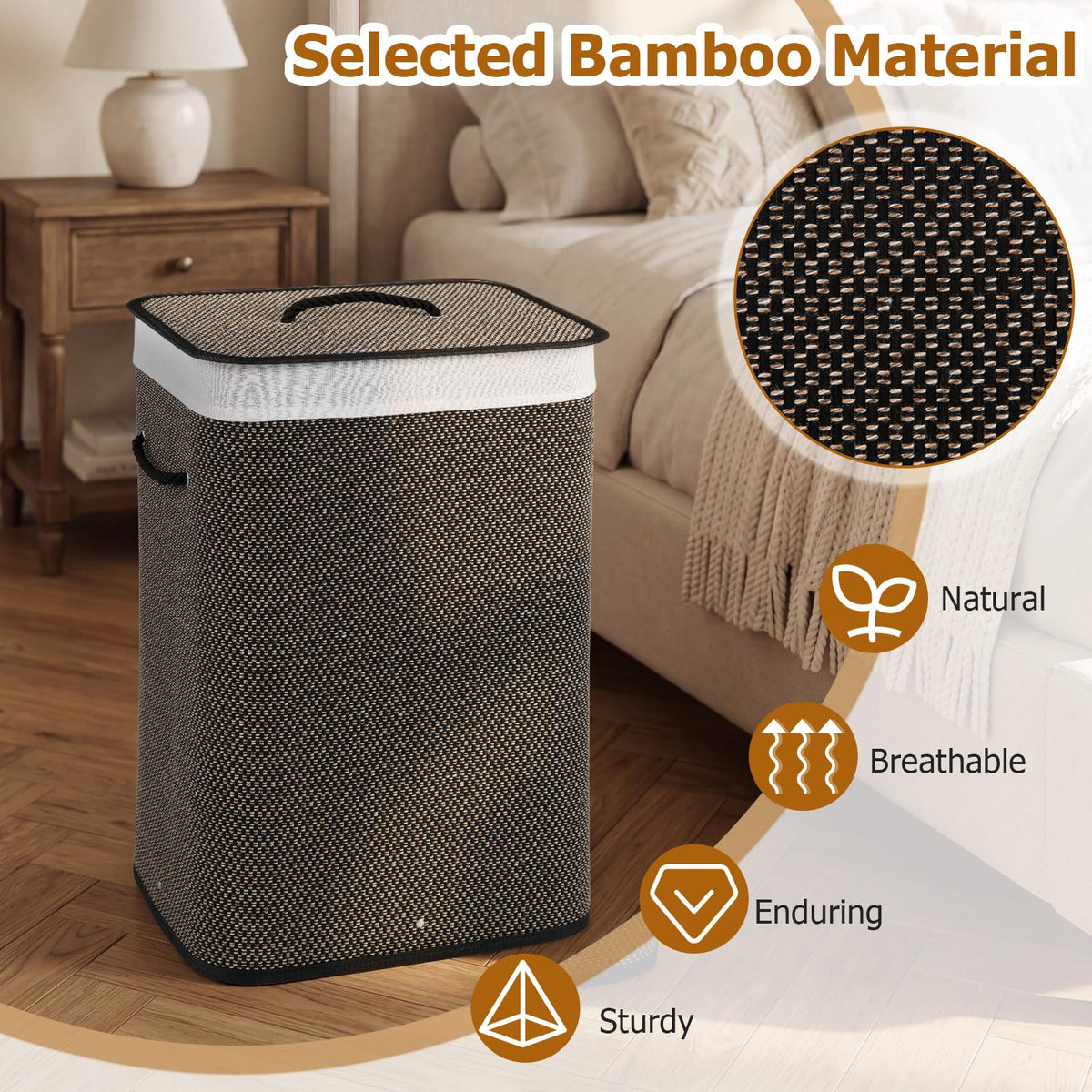 Giantex Bamboo Laundry Hamper w/Lid, 72 L Capacity Clothes Hamper w/Removable Liner
