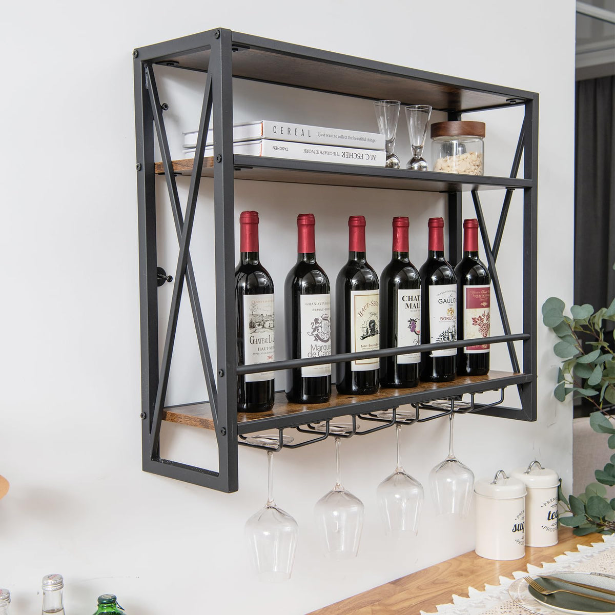 Industrial Wall Mounted Wine Rack, 3 Tiers Metal Hanging Wine Shelf