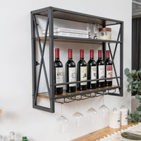 Industrial Wall Mounted Wine Rack, 3 Tiers Metal Hanging Wine Shelf