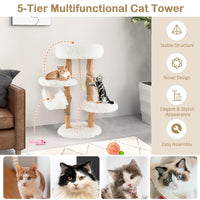 87 CM Tall Wooden Cat Tree, Solid Wood Cat Tower with Jute Scratching Posts