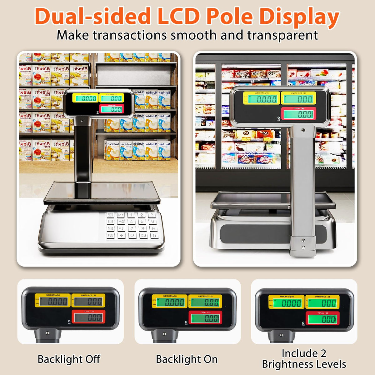 40kg Price Computing Scale with Pole Dual LCD Display and Counting Function