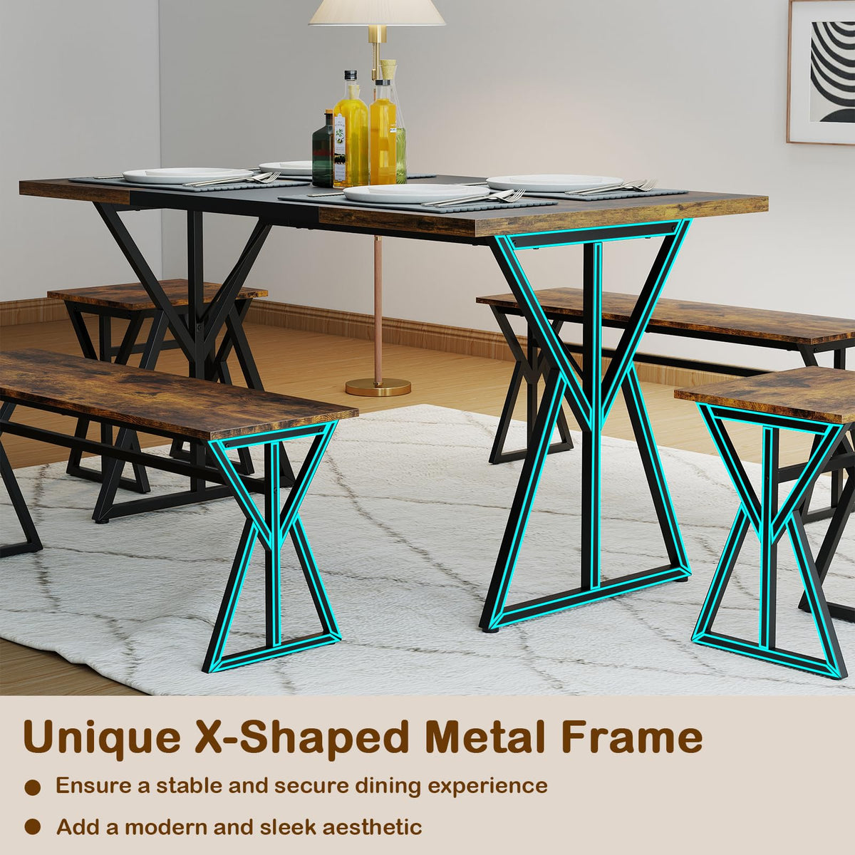 5-Piece Dining Room Set for 4-6 People Space-Saving Dinette Set with Metal Frame