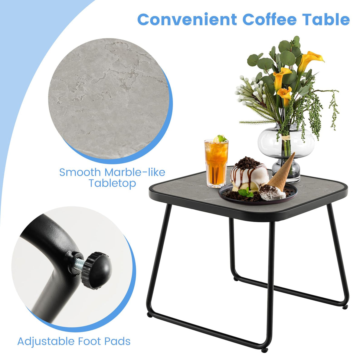 5 Piece Patio Sling Chair Set with Ottoman & Coffee Table for Garden