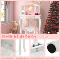 Kids Vanity Set with Tri-folding Mirror, Drawer and Stool