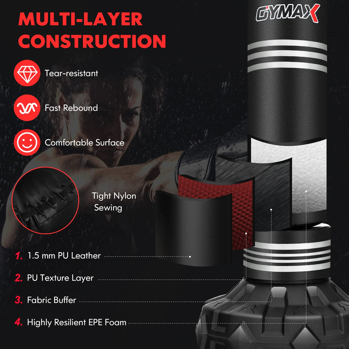 170 Freestanding Punching Bag Heavy Boxing Bag with Stand for Adults Youth Kids