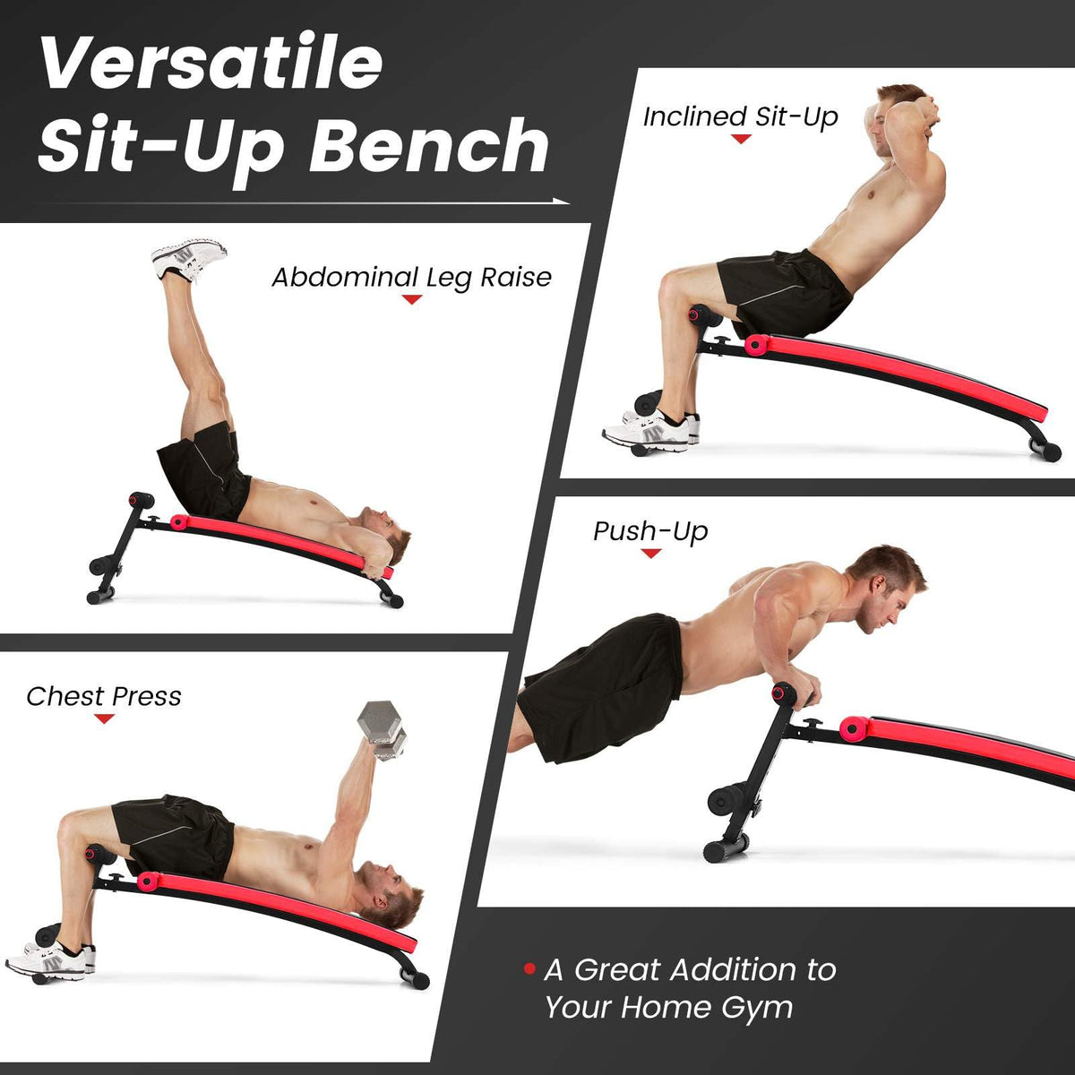 Foldable Adjustable Sit-Up Bench with Crunch Handles Home Gym Exercise Equipment