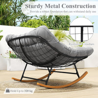 150 cm Double Papasan Rocking Chair with Thick Cushion for 2
