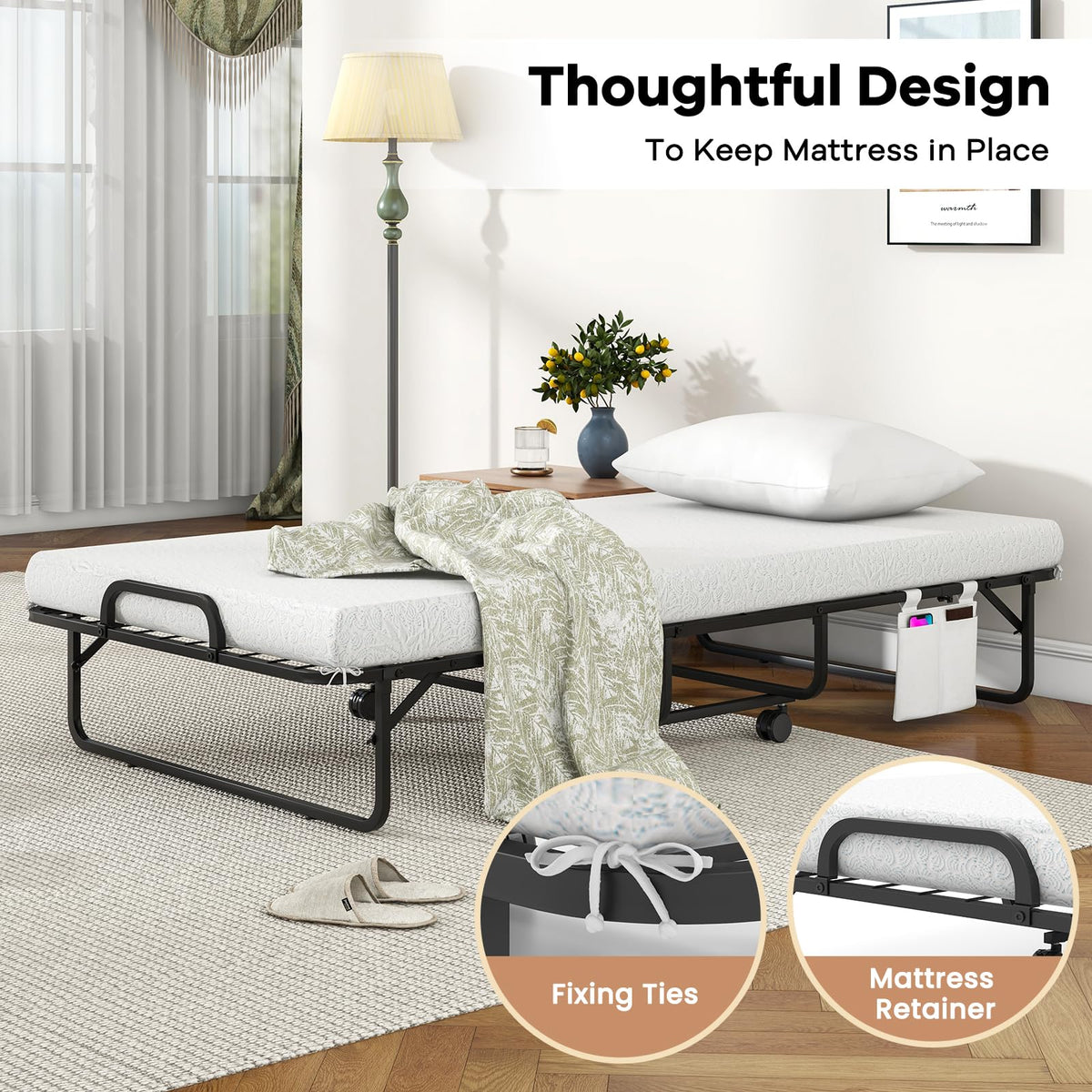 Single Size Folding Bed with Memory Foam Mattress & Pillow