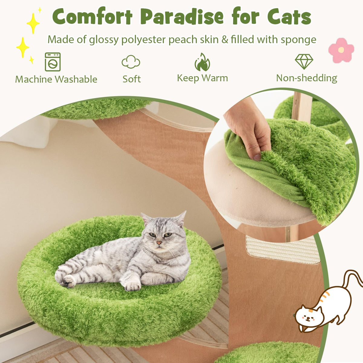 1.3M Pine Shape Cat Tree for Indoor Cats, Cute Multi-Level Cat Tower w/Sisal Scratching Board