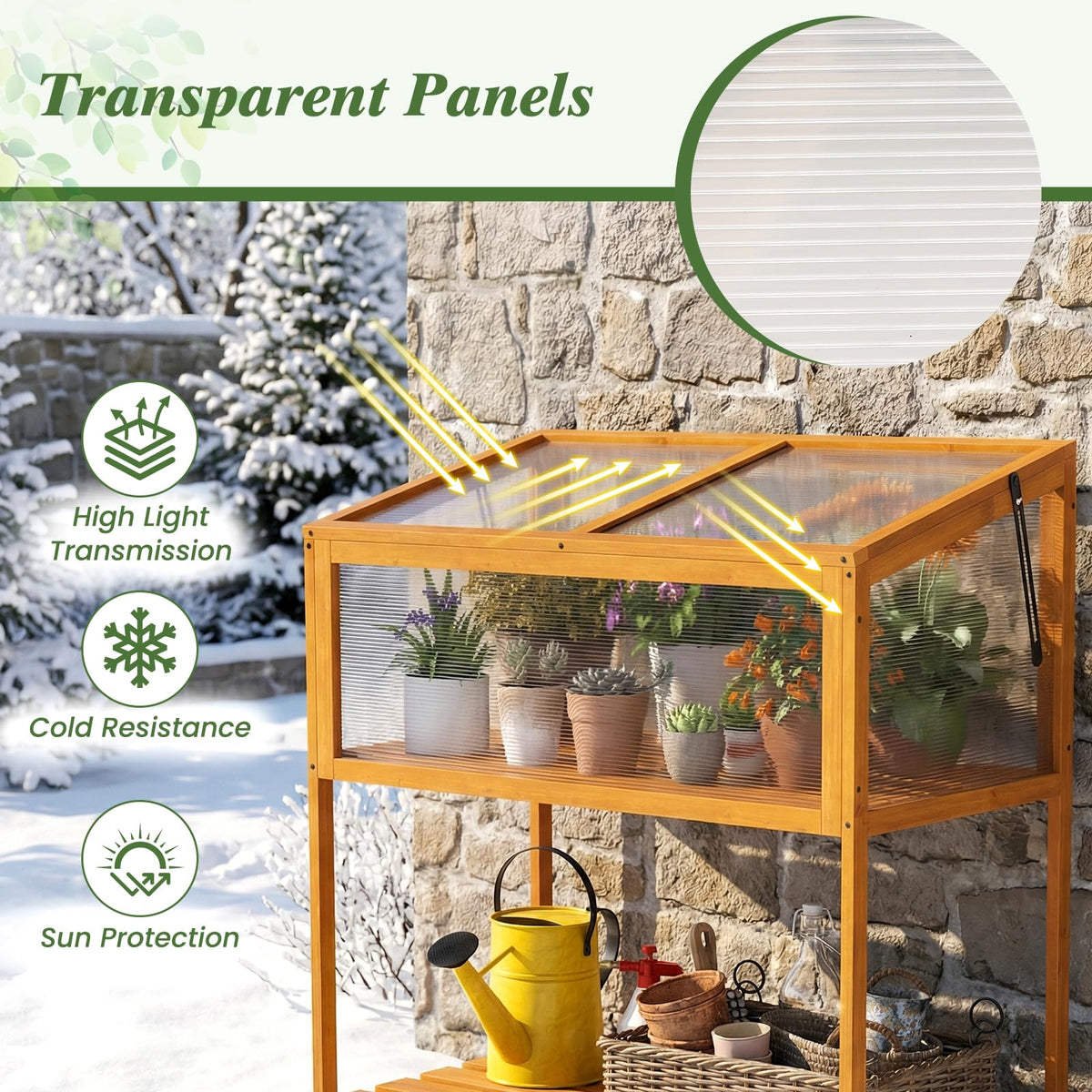 Wood Cold Frame Greenhouse, Raised Flower Planter Protection
