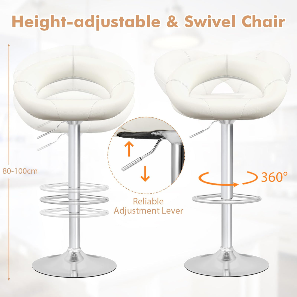 Swivel Bar Stool Set of 2 Height Adjustable with Hollow Back