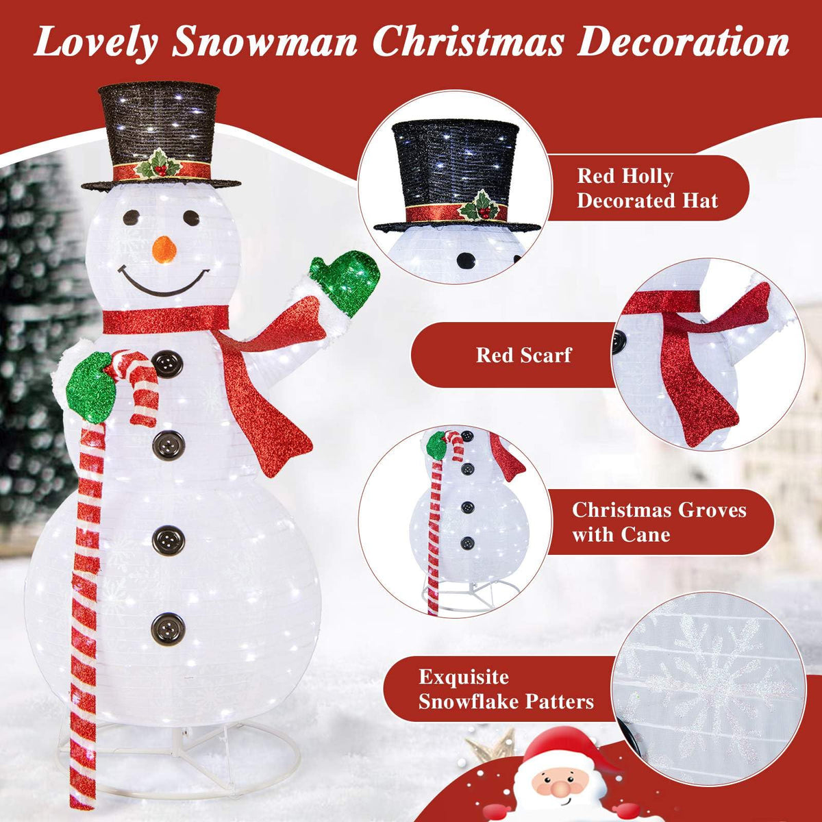 150 cm Lighted Pop-up Snowman, Large White Pre-lit Christmas Decoration w/ 180 LED Lights