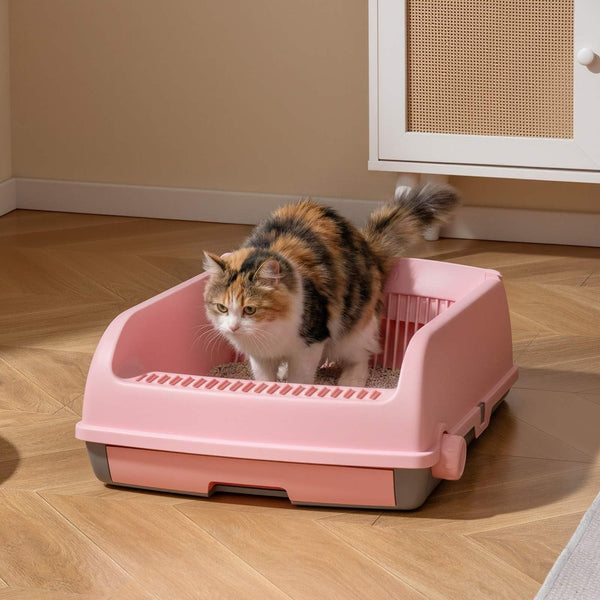 Semi-auto Open-top Cat Litter Box with High Side, Splash-Proof Cat Toilet