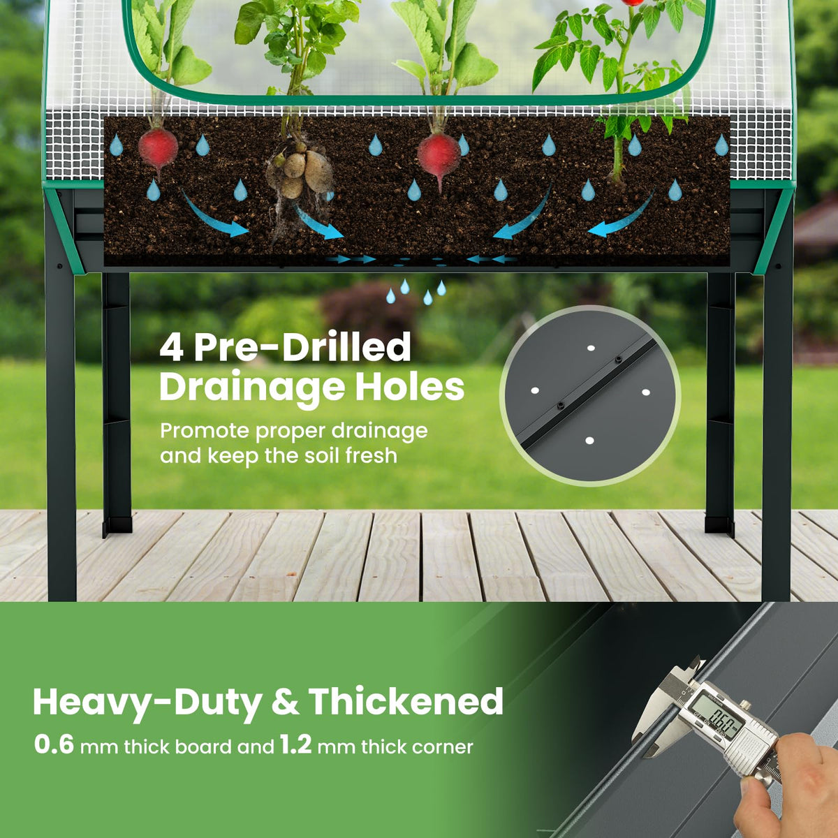 3-in-1 Raised Garden Bed with Greenhouse Cover and Trellis for Flower Herb Vegetable