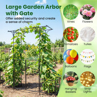 Garden Arch Trellis with Gate and Planter Boxes, 206cm Heavy Duty Metal Arbor