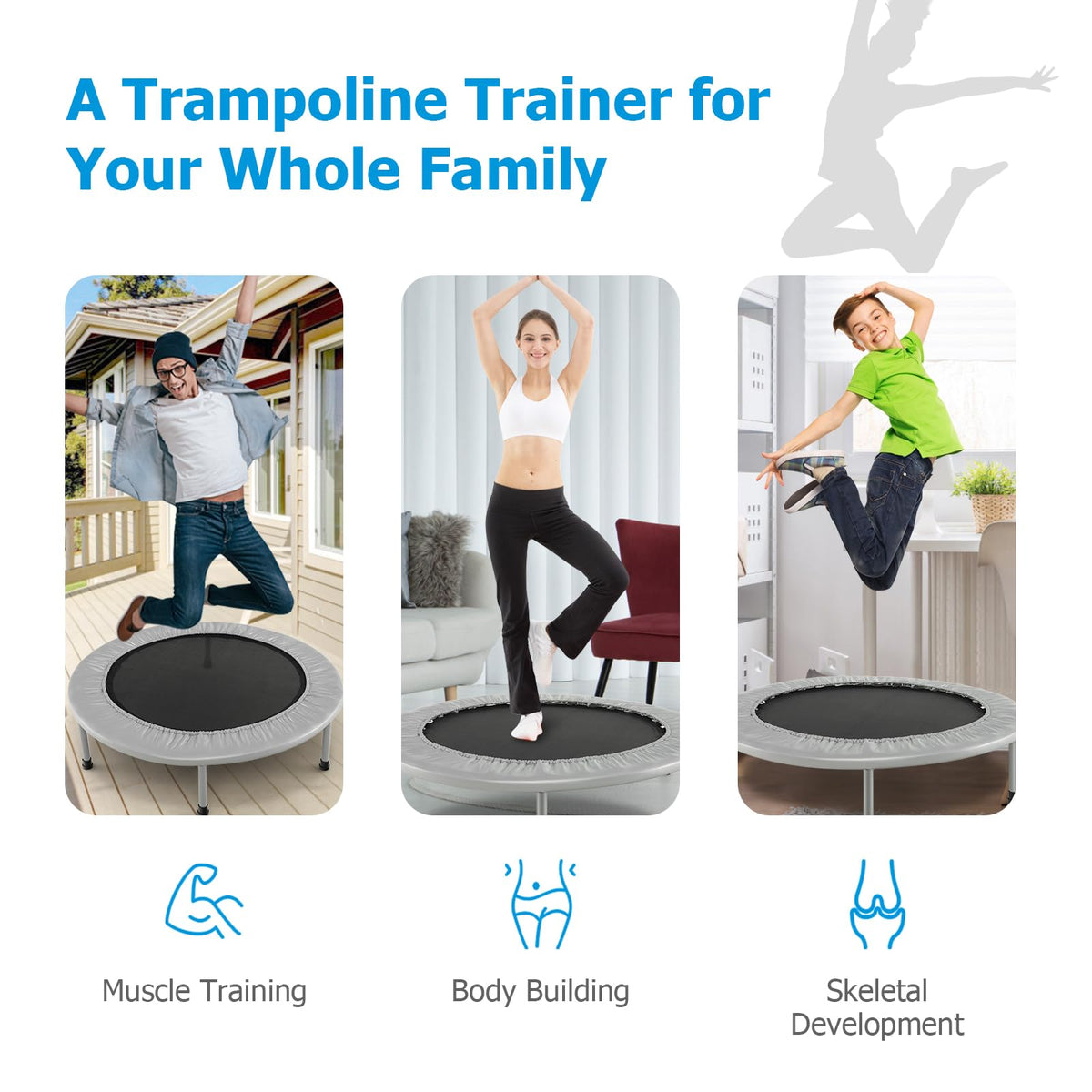 38” Mini Folding Trampoline, Portable Recreational Fitness Rebounder for Kids, Max Load 150kg