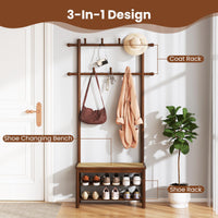3-in-1 Hall Tree with 11 Hooks Hanging Rods and Shelves for Home