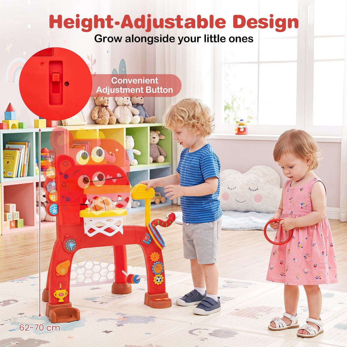 Dinosaur Toddler Basketball Hoop and Soccer Ball Activity Center