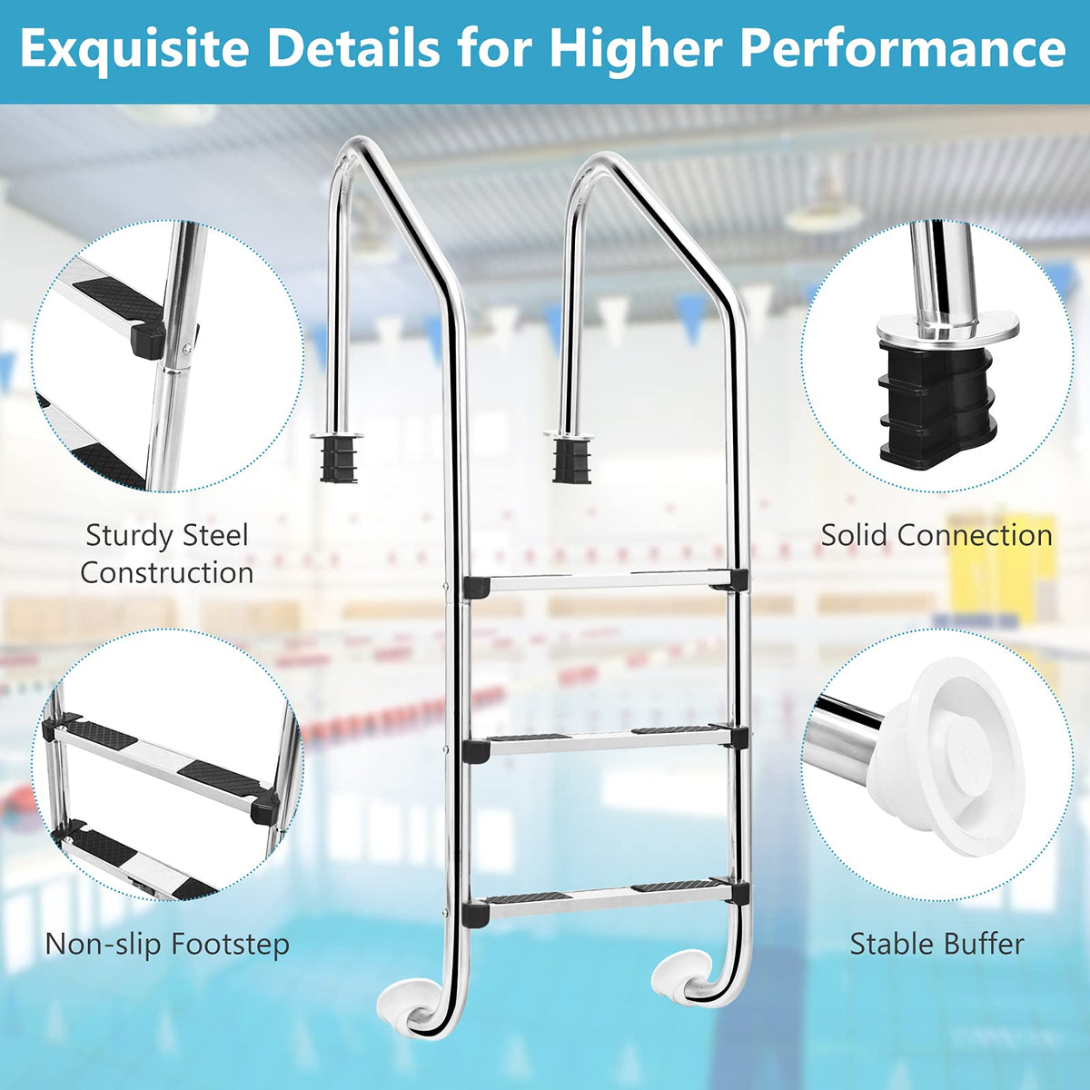 3-Step Split Stainless Steel Pool Ladder, Heavy Duty Steel Ladder for ...