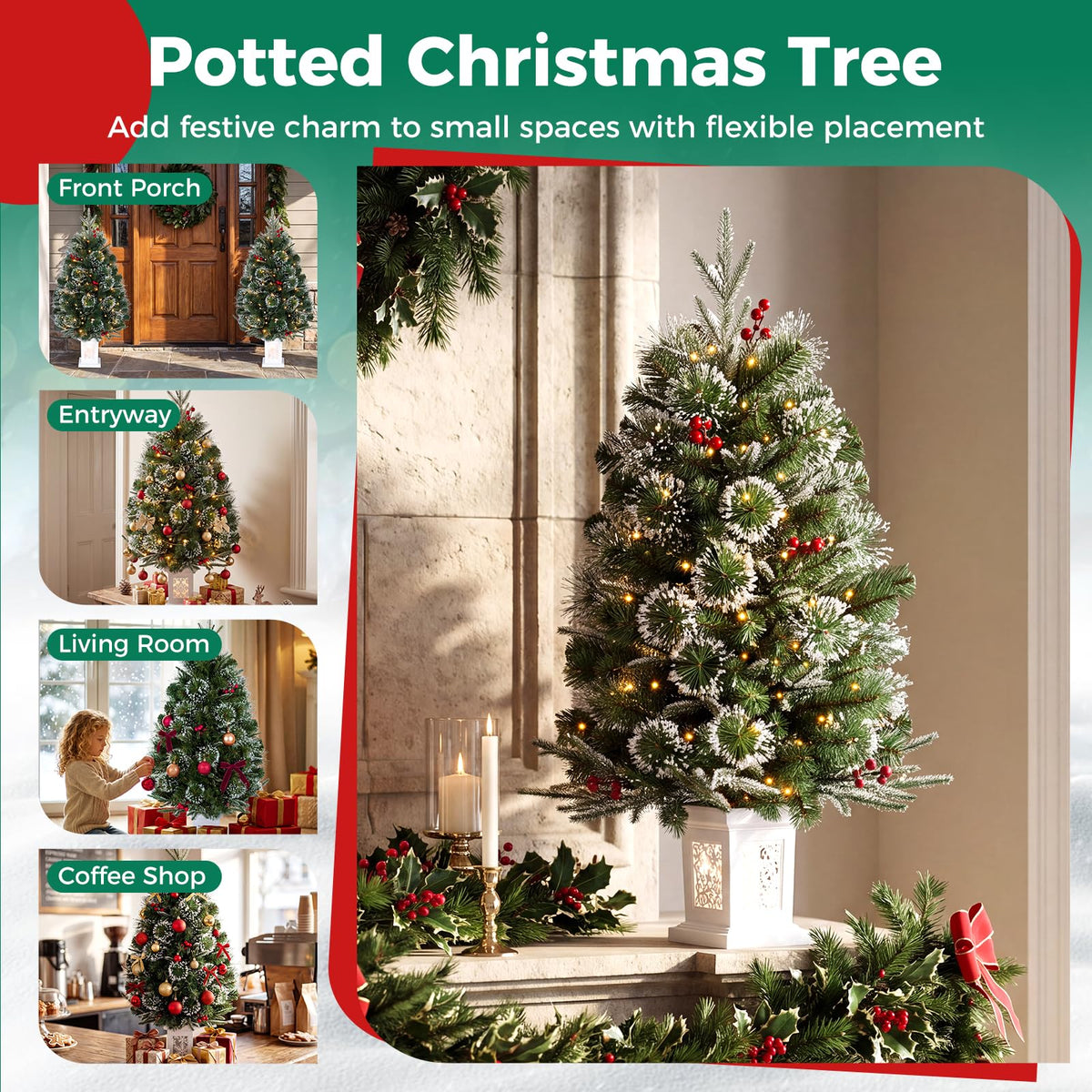 90cm Pre-Lit Potted Christmas Tree with 80 Warm White LED Lights