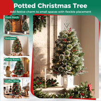 90cm Pre-Lit Potted Christmas Tree with 80 Warm White LED Lights