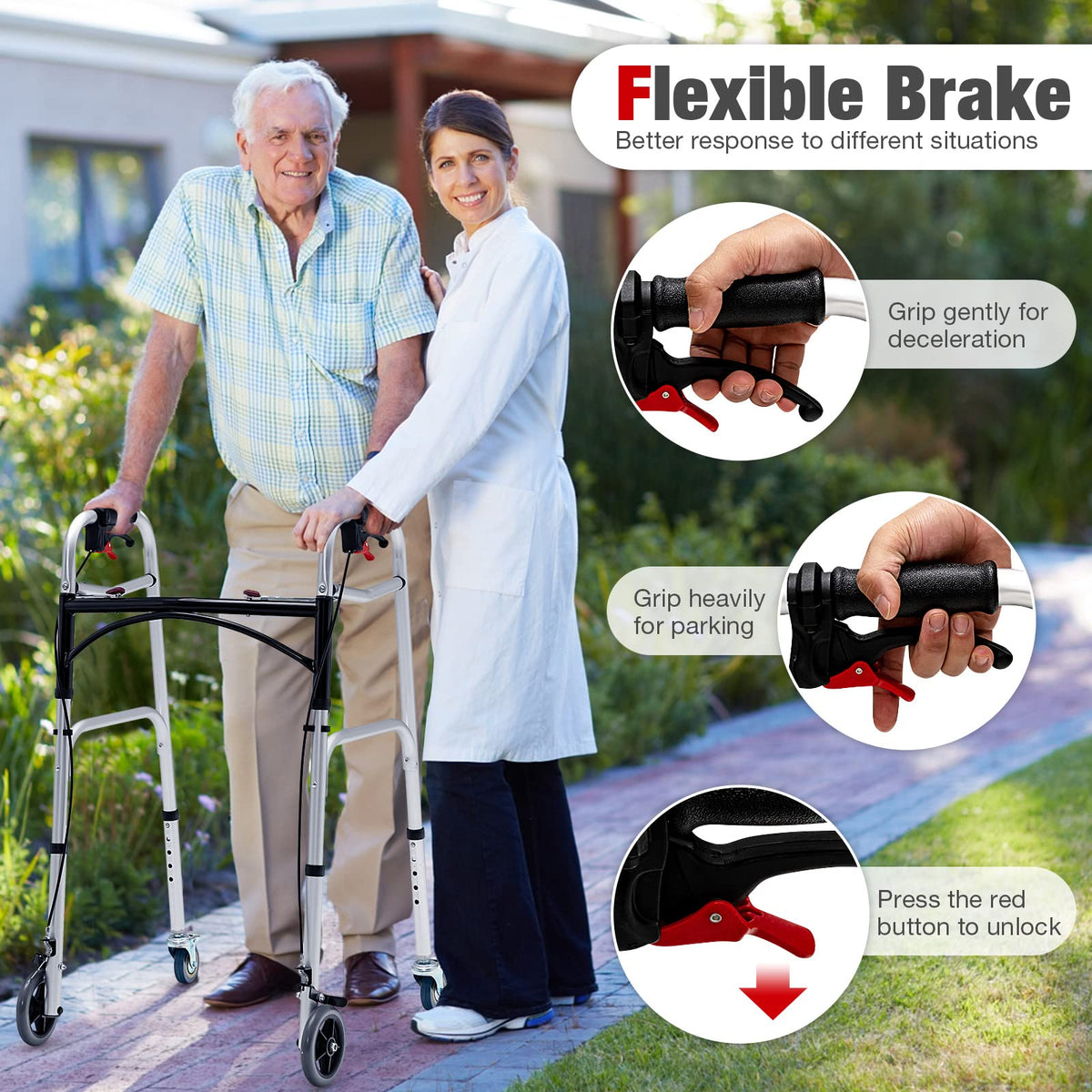 2-Button Folding Walker, Height Adjustable Walking Aid