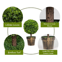 Giantex 2Pcs 55cm Round Artificial Boxwood Topiary Trees, Set of 2 Faux Round Shrubs Bushes Decoration