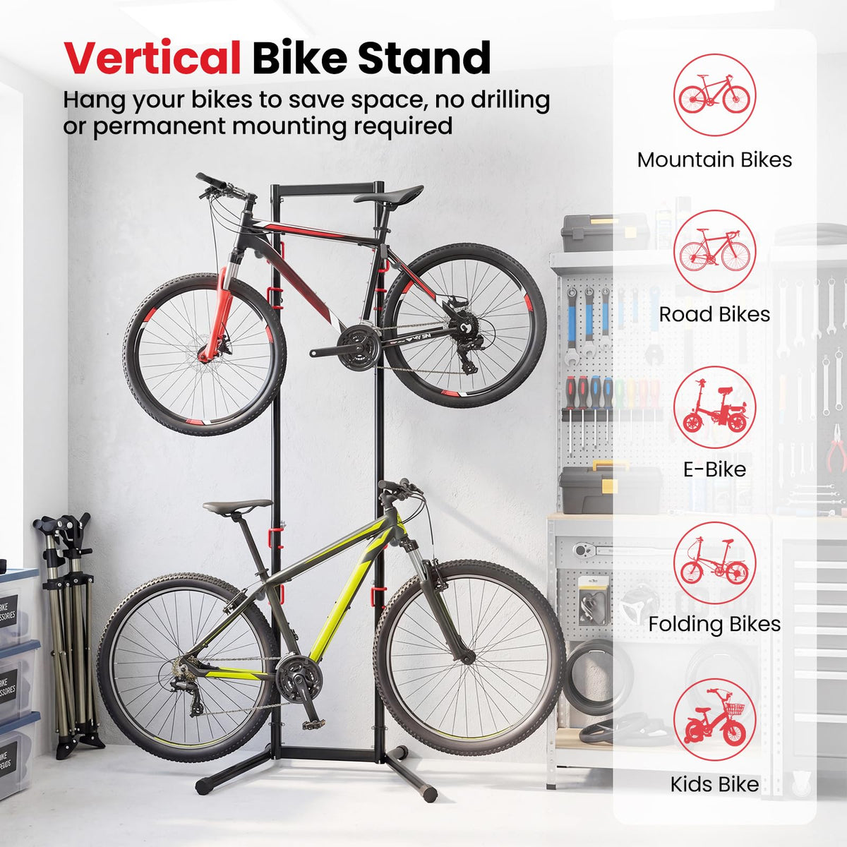 4 Bike Storage Rack, Adjustable Bicycle Rack for Garage