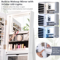 Giantex 161CM(H) Jewelry Armoire with Full Length Mirror 360° Swivel, 3-Color LED lights, White