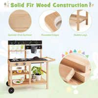 Outdoor Fir Wood Play Kitchen w/Blackboard, Planting Pots, Sink