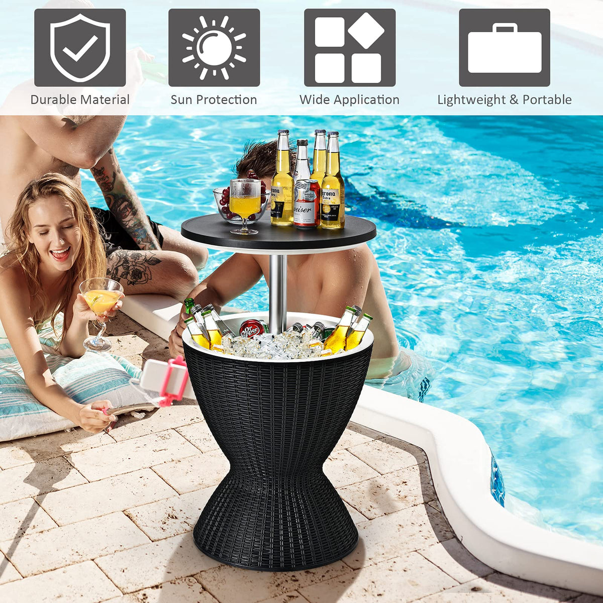 Outdoor Ice Cooler with Height Adjustable Tabletop for Party