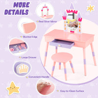 Princess Makeup Dressing Table with Drawer and Mirror-Pink